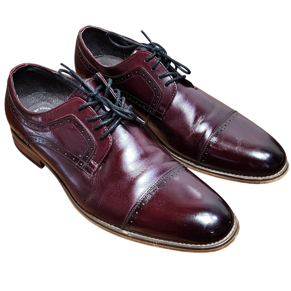 Stacy Adams Dress Shoes Mens Size 9.5W Wide Red Leather Cap Toe Derby 25046-601